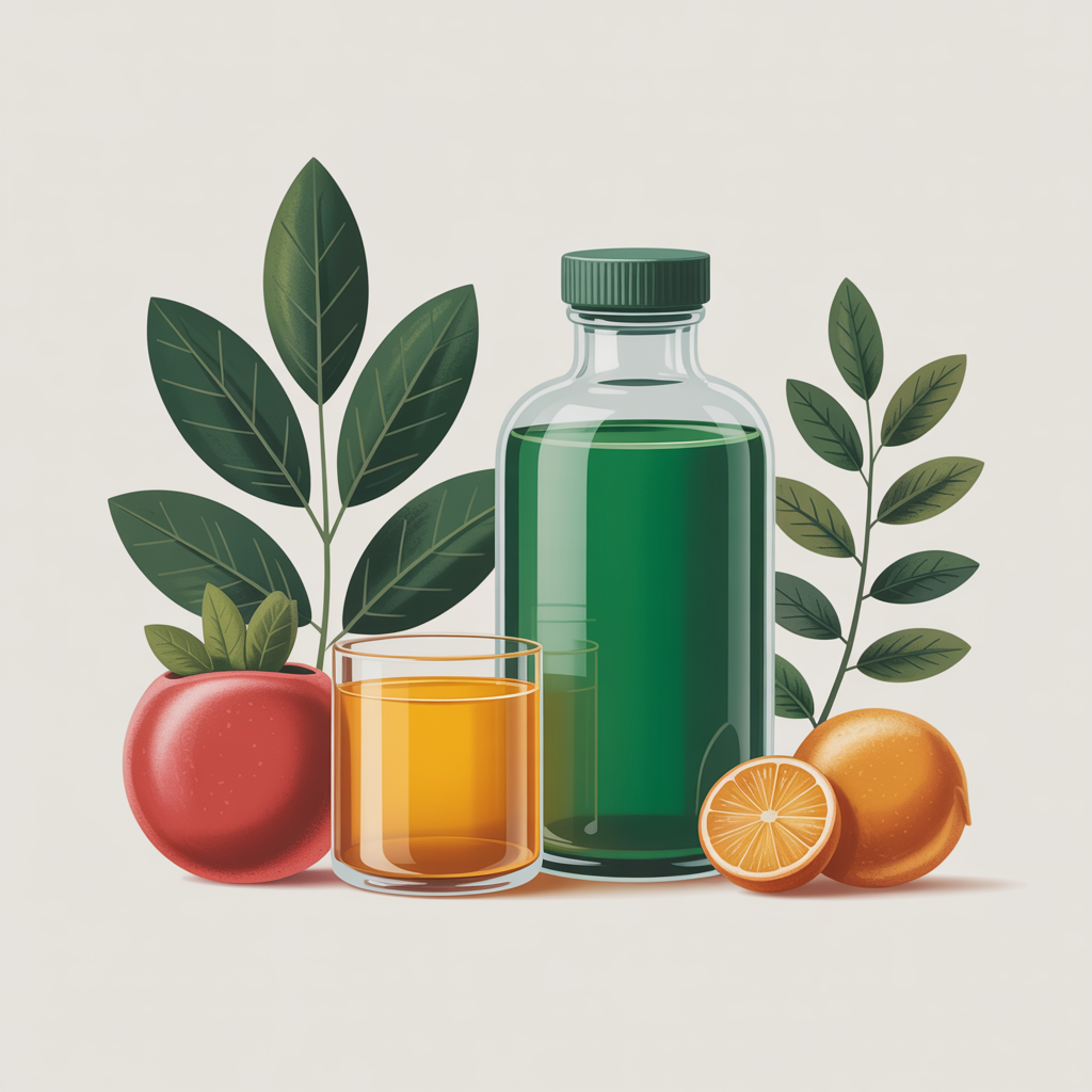 Bottle and glass of apple and orange juice