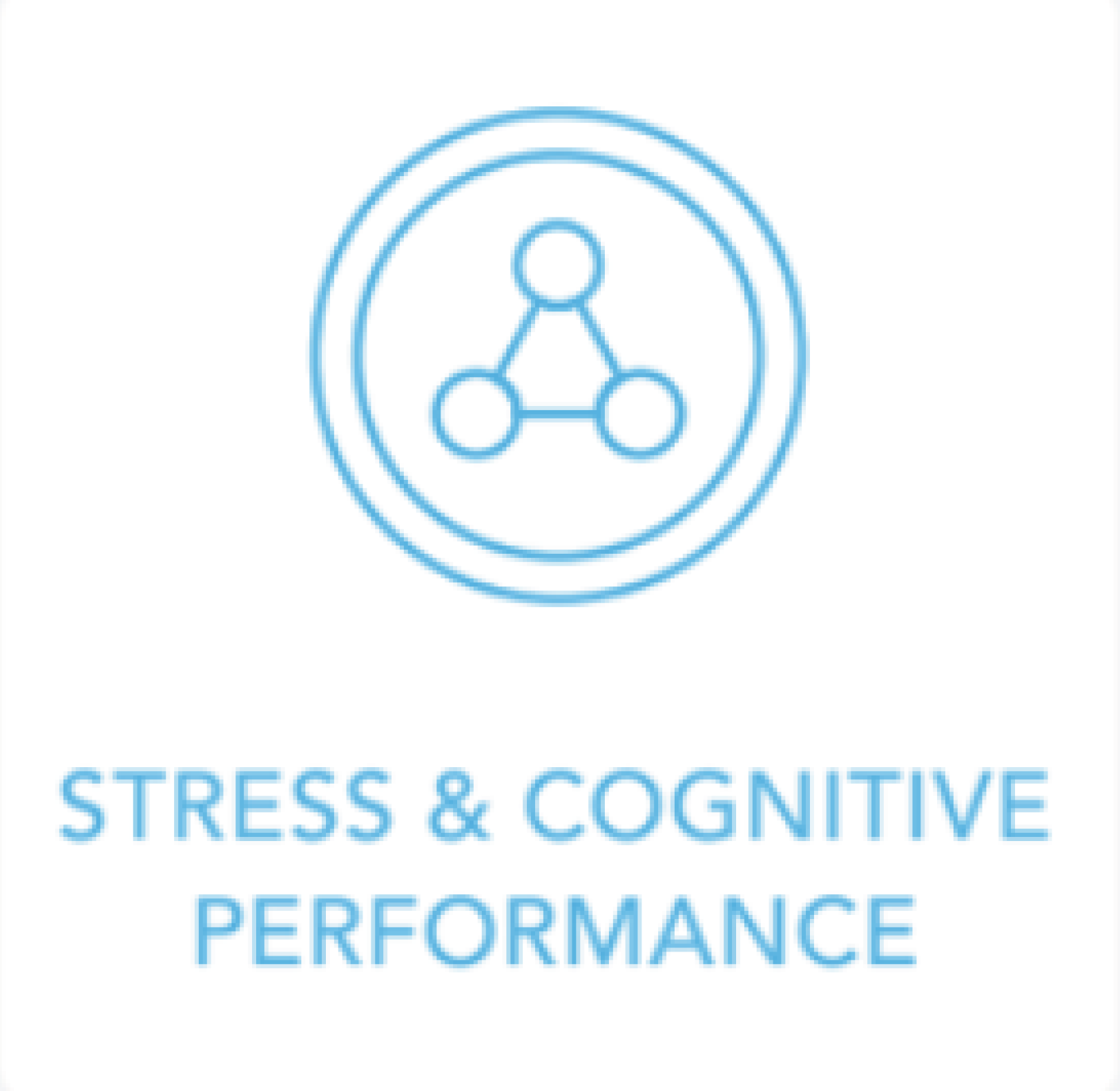 A blue circle with the words stress and cognitive performance in it.